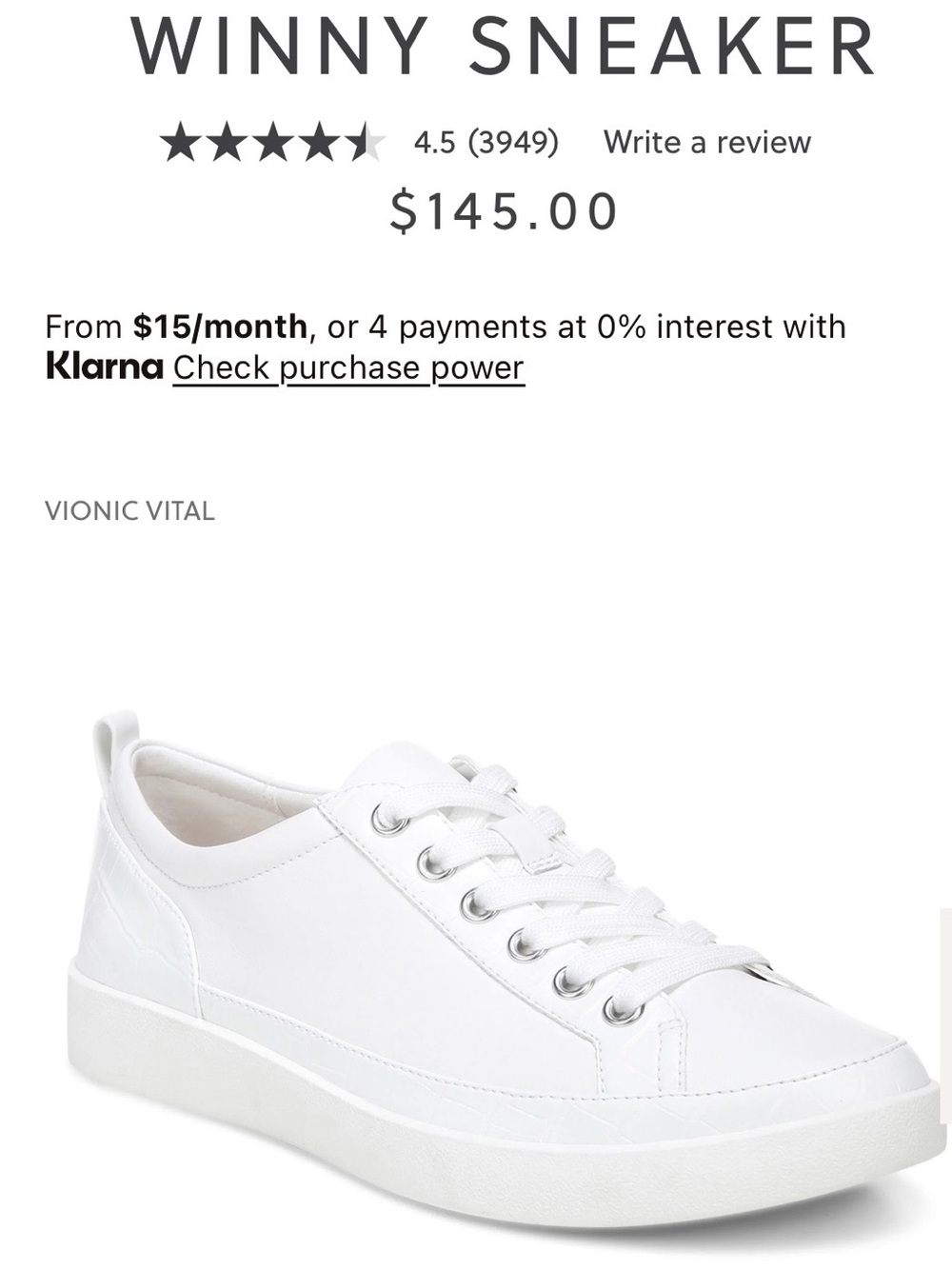 Vionic Classic White Leather Low-Top Sneakers - Picture 14 of 15
